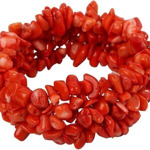 NEW - Coral Gemstone Beaded Stretch Bracelet